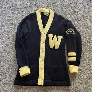 True Vintage 50s 60s Wool Football Varsity Cardigan Sweater Letter W Revere